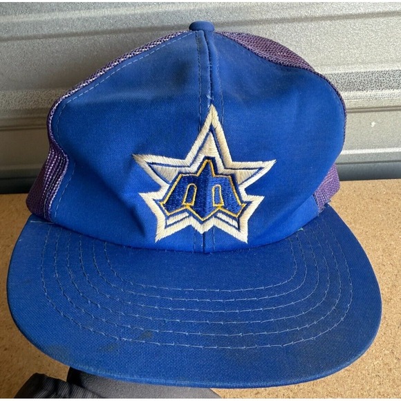 Other - VTG Seattle Mariners Blue Hat OLD LOGO Trucker Mesh Hat Snapback YR *READ*